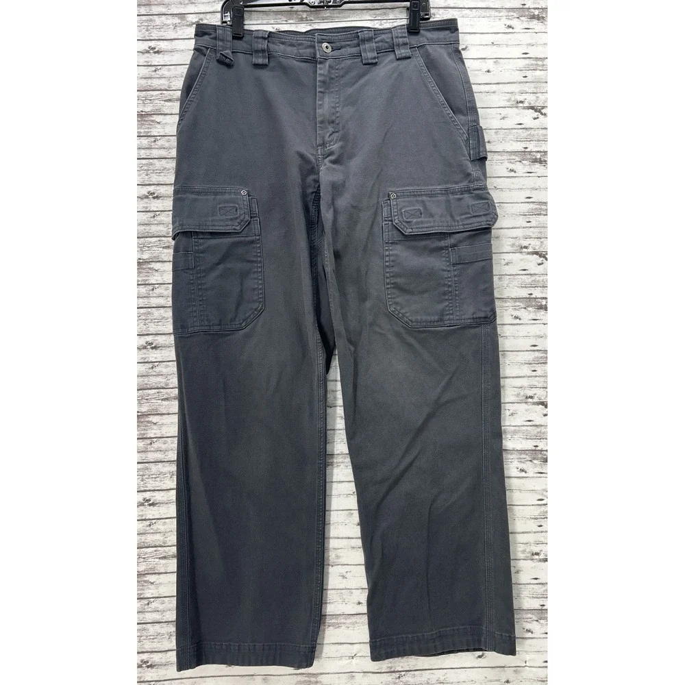 Duluth Flex Fire Hose Relaxed Fit Cargo Work Pants Men 34x31 Gray Canvas Stretch
